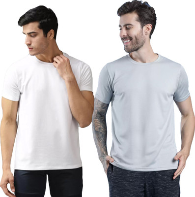 Adorbs Trend Solid Men Round Neck White, Grey T-Shirt