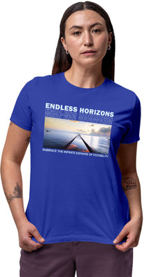 Fighterhero Printed Women Round Neck Blue T-Shirt