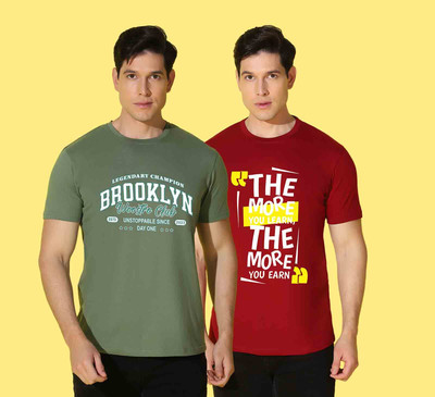WOOSTRO Typography, Solid Men Round Neck Green, Maroon T-Shirt