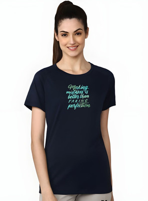 SZN Graphic Print Women Round Neck Dark Blue T-Shirt