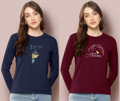 BelleBird Embroidered Women Round Neck Multicolor T-Shirt
