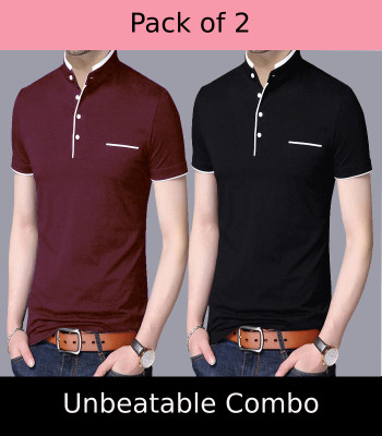 Reya Solid Men Mandarin Collar Multicolor T-Shirt
