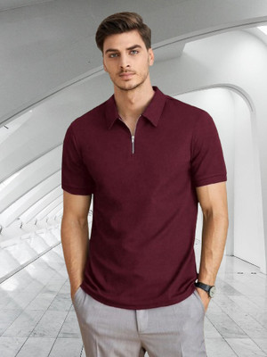 Dark Drive Solid Men Polo Neck Maroon T-Shirt