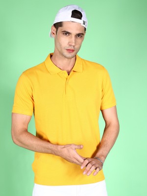 The Indian Garage Co. Printed Men Polo Neck Yellow T-Shirt