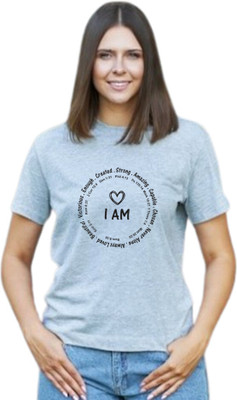 Witty Curlss Printed Women Round Neck Grey T-Shirt