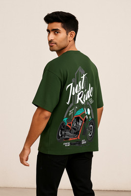 Hornignite Printed Men Round Neck Dark Green T-Shirt