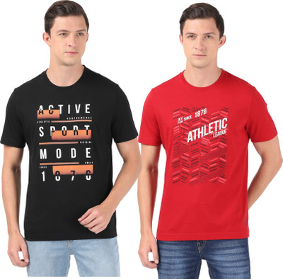 JOCKEY Printed Men Round Neck Black, Red T-Shirt