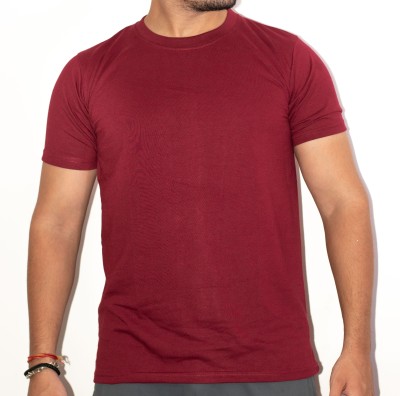 RYNS Solid Men Round Neck Maroon T-Shirt