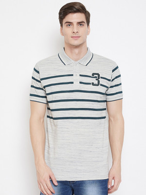 Camey Striped Men Polo Neck Green T-Shirt