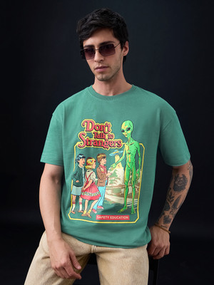 The Souled Store Graphic Print Men Round Neck Green T-Shirt