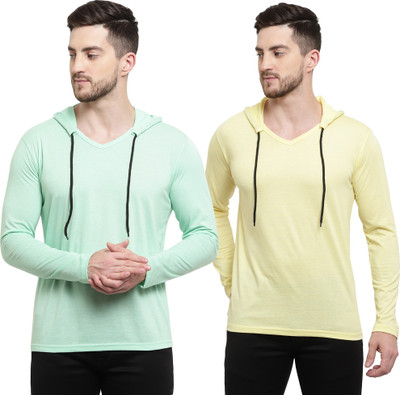 Tresna Trending Solid Men Hooded Neck Light Green, Yellow T-Shirt