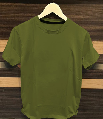 Just Try Solid Men Round Neck Green T-Shirt