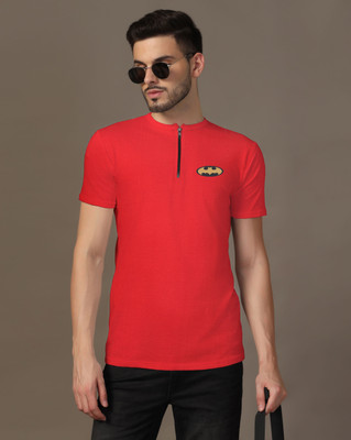 Blisstone Printed Men Mandarin Collar Red T-Shirt