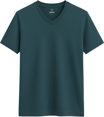 HypeDrip Solid Men V Neck Dark Green T-Shirt