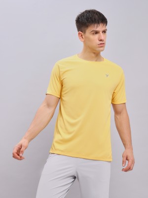 TECHNOSPORT Solid Men Round Neck Yellow T-Shirt