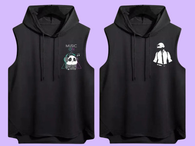 Zxomillo Printed Men Hooded Neck Black T-Shirt