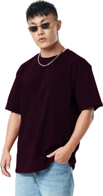 Gumnaam Solid Men Round Neck Maroon T-Shirt