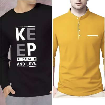 Pachirisu Printed Men Henley Neck Black, Yellow T-Shirt