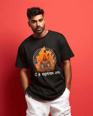 Prabhu Bhakti Printed, Typography Men Round Neck Black T-Shirt
