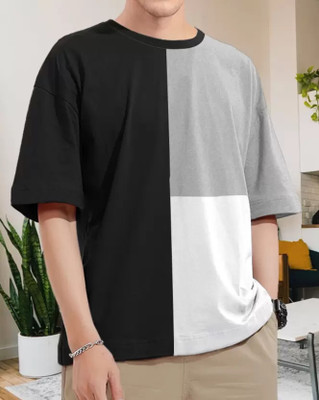 Pytton Colorblock Men Round Neck Black T-Shirt