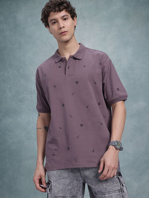 Roadster Printed Men Polo Neck Purple T-Shirt