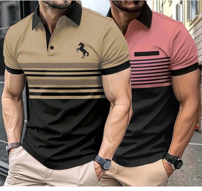 Bliss Bell Printed Men Polo Neck Multicolor T-Shirt