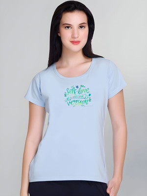SZN Graphic Print Women Round Neck Light Blue T-Shirt