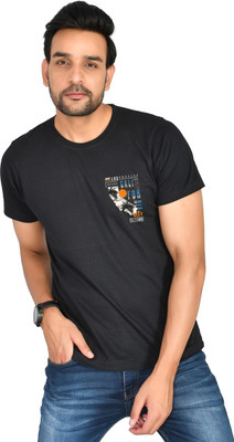 Burundi Blu Solid Men Round Neck Black T-Shirt