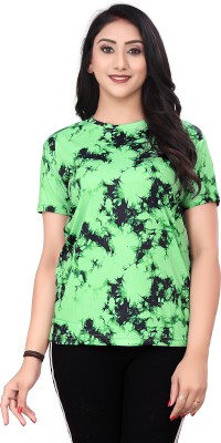 PEARL OCEAN Printed Women Round Neck Green, Black T-Shirt