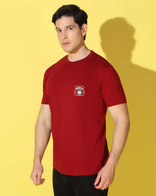 WOOSTRO Self Design Men Round Neck Maroon T-Shirt
