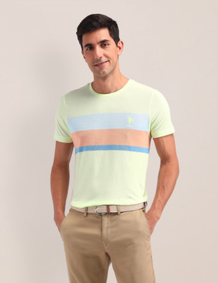 U.S. POLO ASSN. Striped Men Round Neck Green T-Shirt