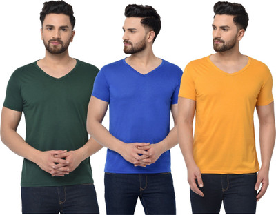JB Jangoboy Solid Men V Neck Multicolor T-Shirt