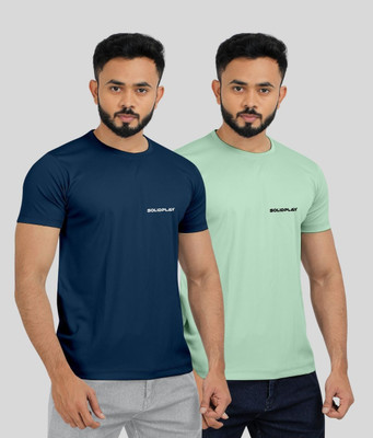 INDICLUB Self Design Men Round Neck Blue, Light Green T-Shirt