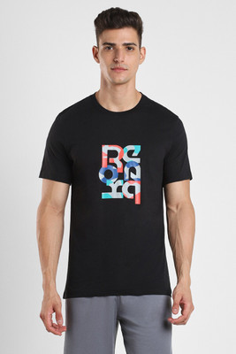 REEBOK Printed Men Round Neck Black T-Shirt