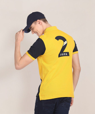 U.S. POLO ASSN. Printed Men Polo Neck Yellow T-Shirt