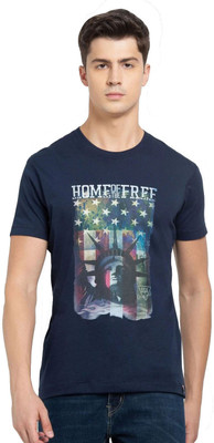 JOCKEY Printed, Typography Men Round Neck Dark Blue T-Shirt