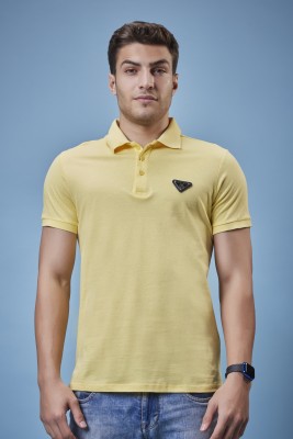 Babuchak Solid Men Polo Neck Yellow T-Shirt