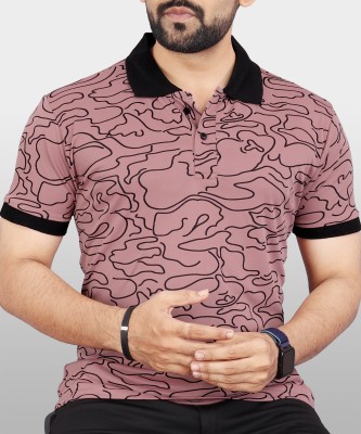 VeBNoR Printed Men Polo Neck Pink T-Shirt