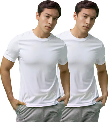 Fighterhero Solid, Sporty Men Round Neck White T-Shirt