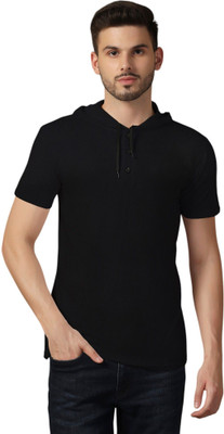 Blisstone Solid Men Hooded Neck Black T-Shirt
