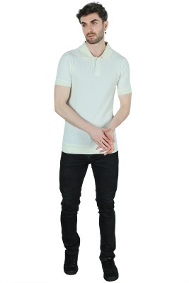 Welcy Self Design Men Polo Neck White T-Shirt