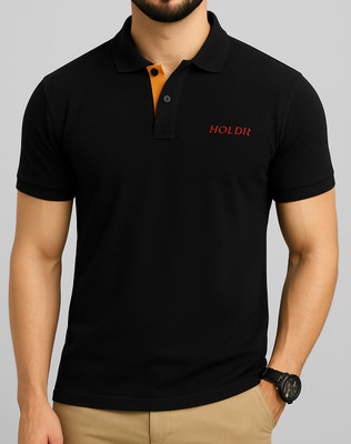 HouseOfCommon Solid Men Polo Neck Black T-Shirt