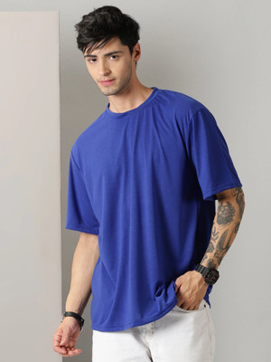 DISINVENT Solid Men Round Neck Blue T-Shirt