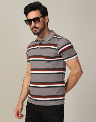 INKKR Striped Men Polo Neck Multicolor T-Shirt