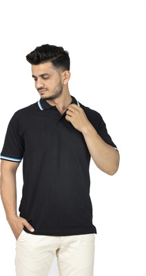 Lynx Solid Men Polo Neck Black T-Shirt