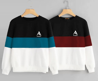 Kroptee Colorblock Men Round Neck Blue, Maroon T-Shirt