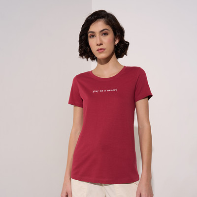 Honey By Pantaloons Solid Women Round Neck Red T-Shirt