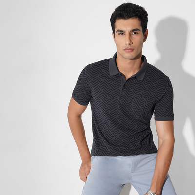 Peregrine by Pantaloons Printed Men Polo Neck Blue T-Shirt