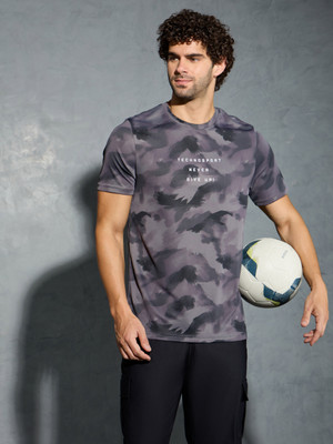 TECHNOSPORT Printed Men Crew Neck Grey T-Shirt