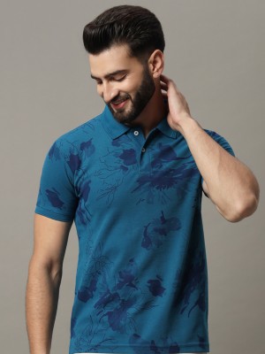 RARHANPREMIUM Printed Men Polo Neck Blue T-Shirt